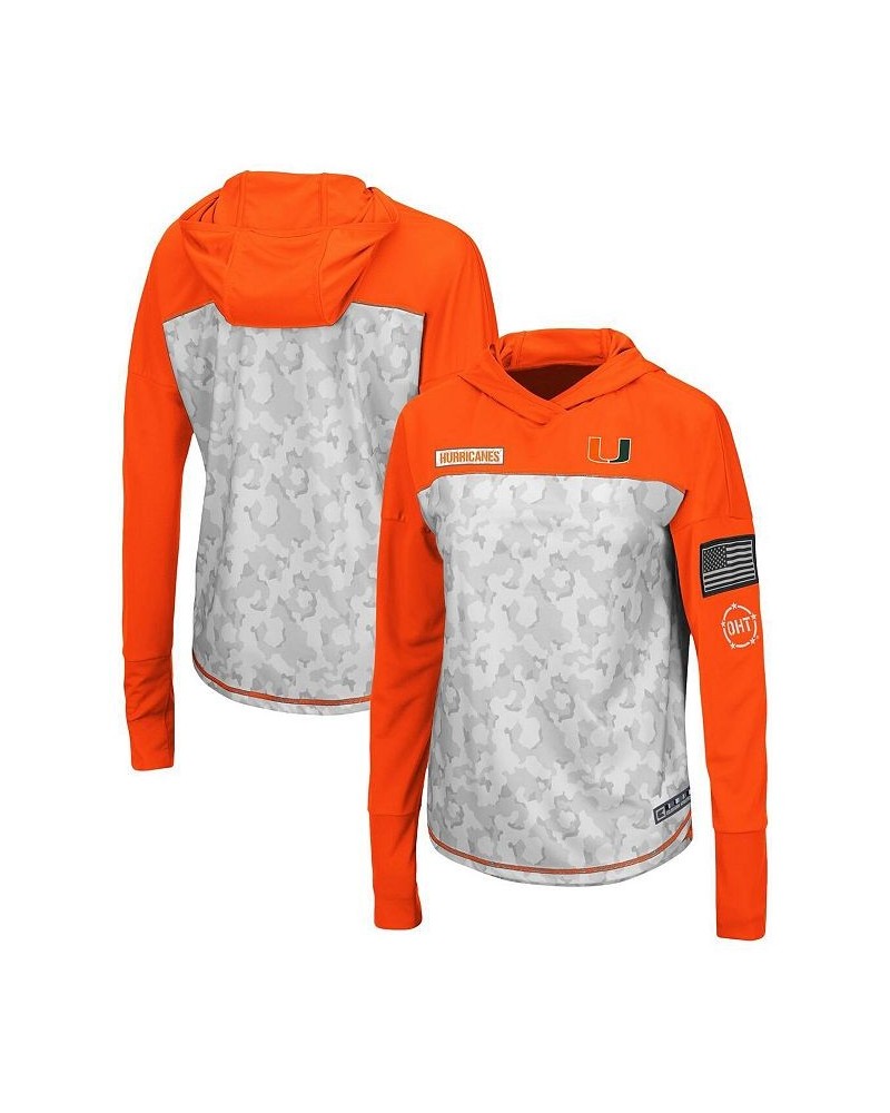 Women's Miami Hurricanes OHT Military-Inspired Appreciation Mission Arctic Camo Hoodie Long Sleeve T-shirt Gray Orange $30.24...