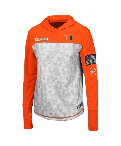 Women's Miami Hurricanes OHT Military-Inspired Appreciation Mission Arctic Camo Hoodie Long Sleeve T-shirt Gray Orange $30.24...