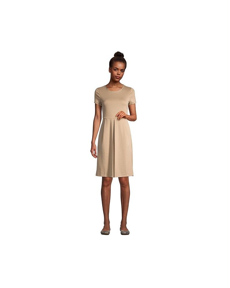 School Uniform Women's Short Sleeve Ponte Dress Top of Knee Tan/Beige $30.22 Dresses