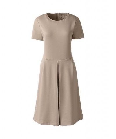 School Uniform Women's Short Sleeve Ponte Dress Top of Knee Tan/Beige $30.22 Dresses