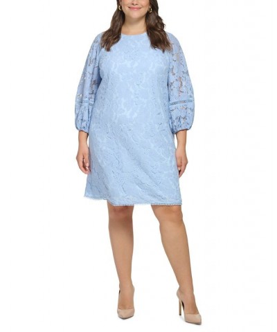 Plus Size Lace Shift Dress Blu $56.88 Dresses