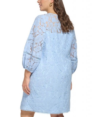 Plus Size Lace Shift Dress Blu $56.88 Dresses