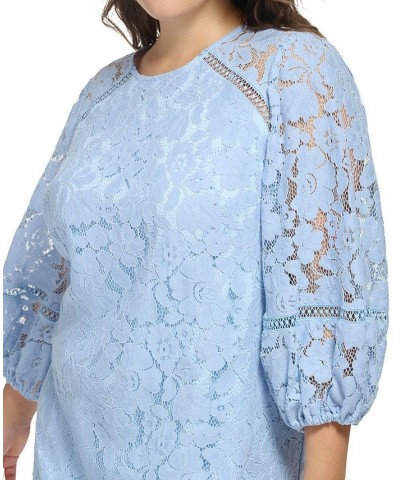 Plus Size Lace Shift Dress Blu $56.88 Dresses