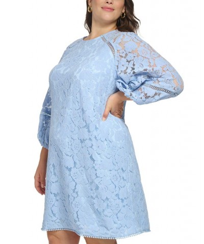 Plus Size Lace Shift Dress Blu $56.88 Dresses