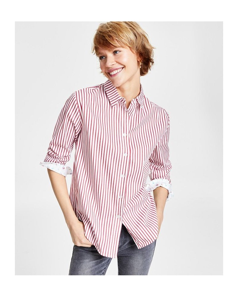 Juniors' Cotton Poplin Button-Up Shirt Red $12.30 Tops