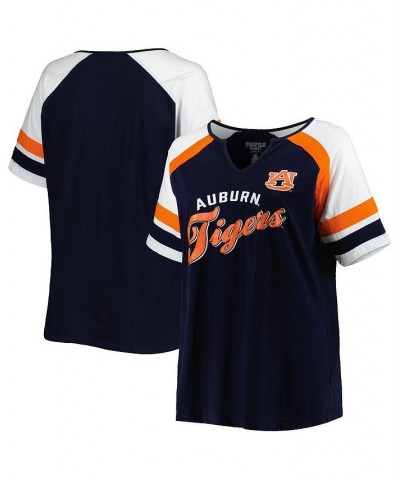 Women's Navy Auburn Tigers Plus Size Arch Raglan Notch Neck T-shirt Navy $22.55 Tops