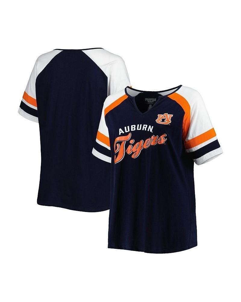 Women's Navy Auburn Tigers Plus Size Arch Raglan Notch Neck T-shirt Navy $22.55 Tops