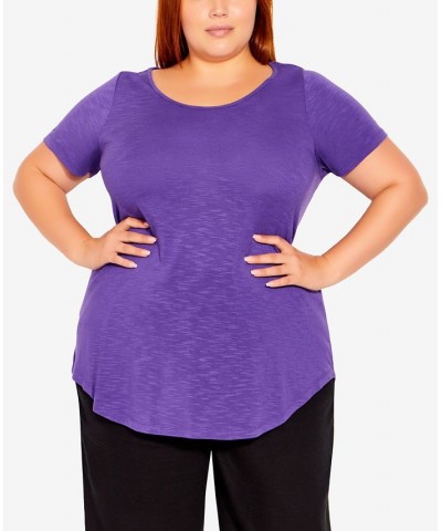Plus Size Slub T-shirt Purple $21.07 Tops