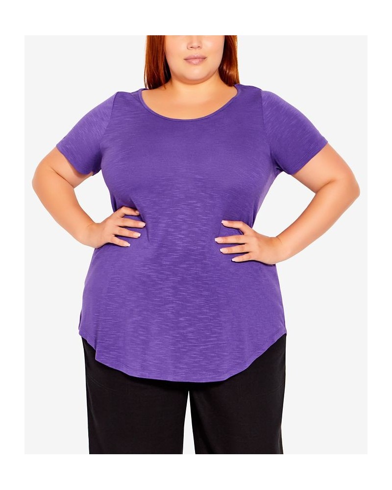 Plus Size Slub T-shirt Purple $21.07 Tops