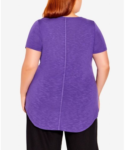 Plus Size Slub T-shirt Purple $21.07 Tops