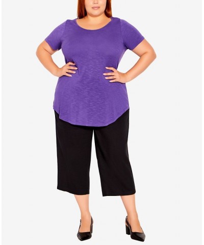 Plus Size Slub T-shirt Purple $21.07 Tops