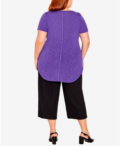 Plus Size Slub T-shirt Purple $21.07 Tops