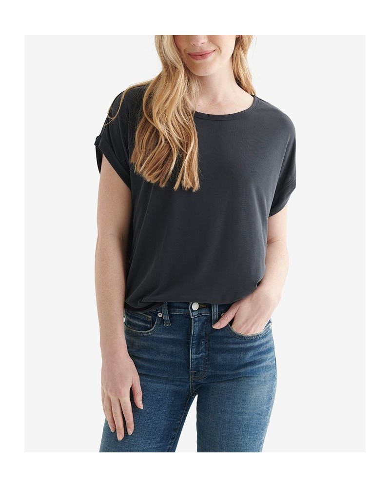 Women's SHORT SLEEVE SANDWASH DOLMAN TEE Black $16.94 Tops