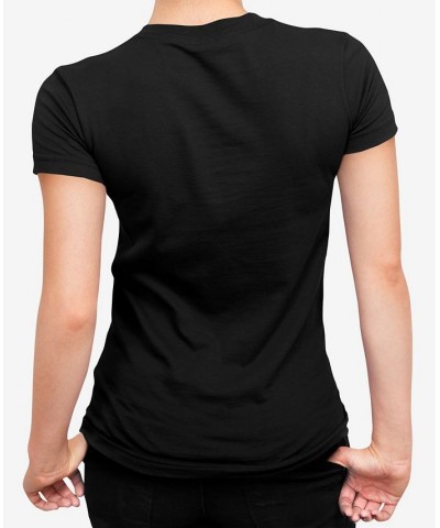 Women's Yin Yang Cat Word Art V-Neck T-shirt Black $20.99 Tops