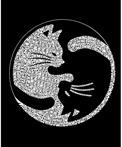 Women's Yin Yang Cat Word Art V-Neck T-shirt Black $20.99 Tops