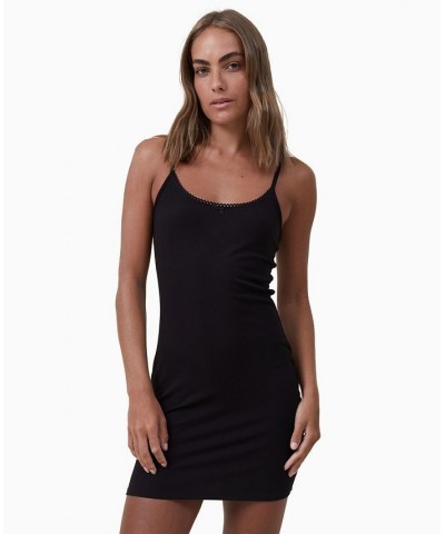 Women's Staple Lace Trim Mini Dress Black $18.40 Dresses