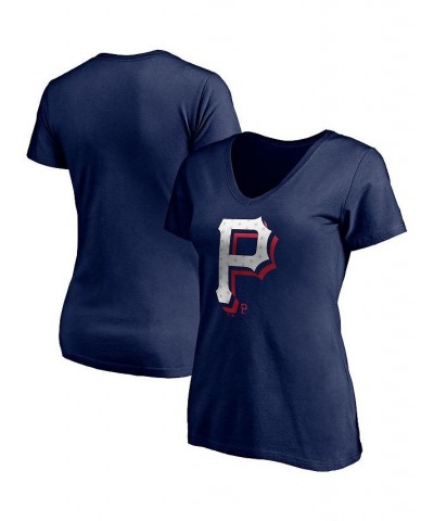 Women's Branded Navy Pittsburgh Pirates Red White and Team V-Neck T-shirt Navy $16.40 Tops