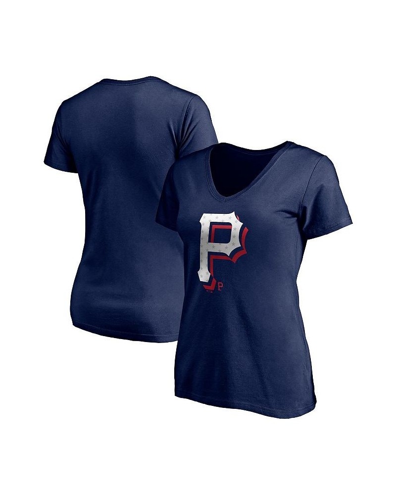 Women's Branded Navy Pittsburgh Pirates Red White and Team V-Neck T-shirt Navy $16.40 Tops