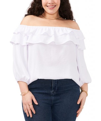 Plus Size Ruffled Off-The-Shoulder Top Ultra Whie $32.70 Tops