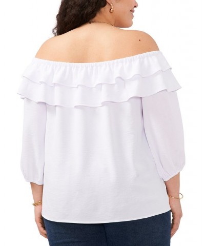 Plus Size Ruffled Off-The-Shoulder Top Ultra Whie $32.70 Tops