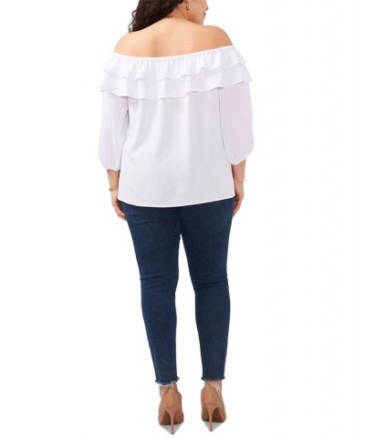 Plus Size Ruffled Off-The-Shoulder Top Ultra Whie $32.70 Tops