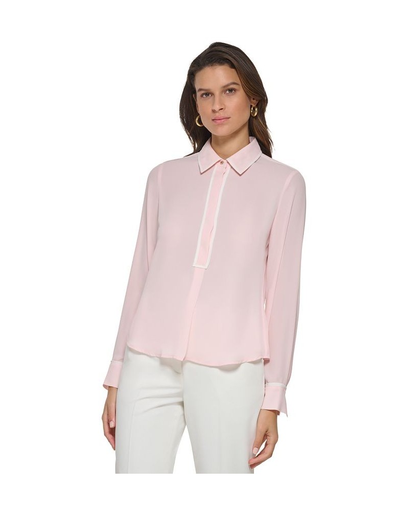 Women's Contrast-Trim Blouse Pink $26.45 Tops