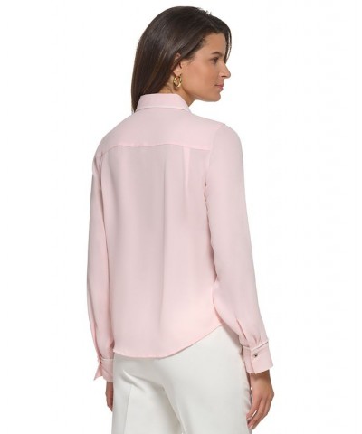 Women's Contrast-Trim Blouse Pink $26.45 Tops