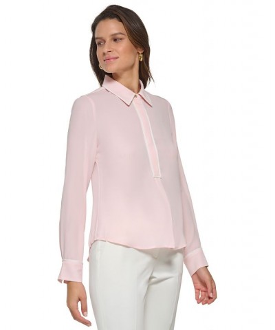 Women's Contrast-Trim Blouse Pink $26.45 Tops