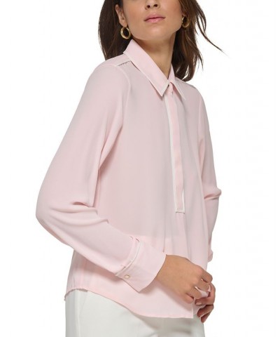 Women's Contrast-Trim Blouse Pink $26.45 Tops