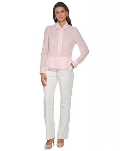 Women's Contrast-Trim Blouse Pink $26.45 Tops