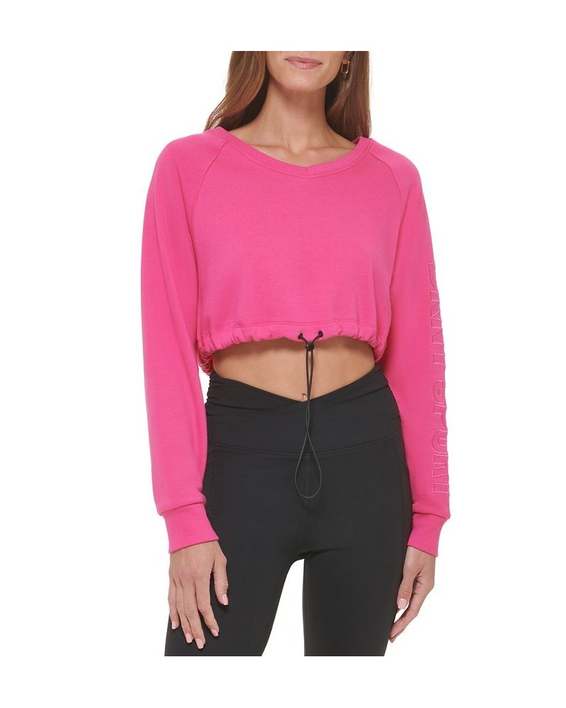 Women's Performance Cropped Drawstring-Hem Logo Sweatshirt Beetroot $18.29 Tops