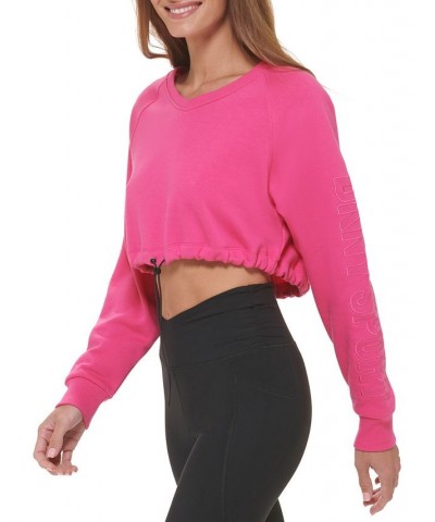 Women's Performance Cropped Drawstring-Hem Logo Sweatshirt Beetroot $18.29 Tops