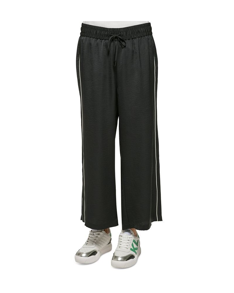 Women's Drawstring Piped Flowy Pants Black $54.75 Pants