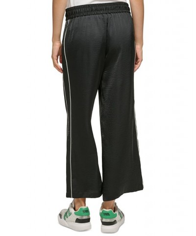 Women's Drawstring Piped Flowy Pants Black $54.75 Pants