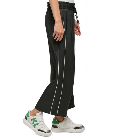 Women's Drawstring Piped Flowy Pants Black $54.75 Pants