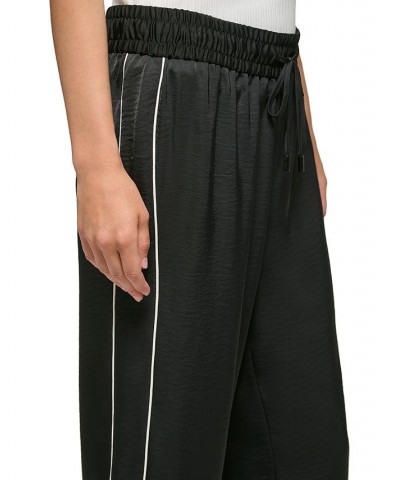 Women's Drawstring Piped Flowy Pants Black $54.75 Pants