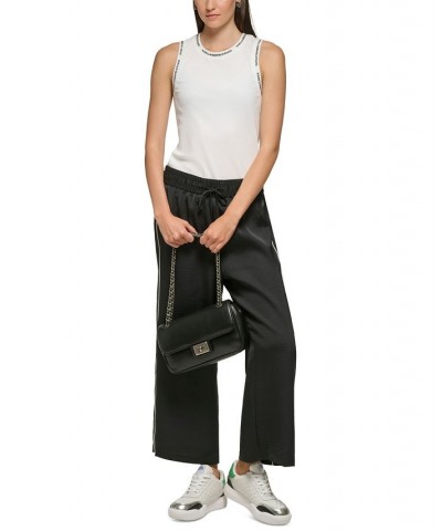 Women's Drawstring Piped Flowy Pants Black $54.75 Pants