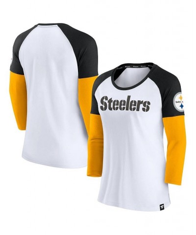 Women's Branded White Black Pittsburgh Steelers Durable Raglan 3/4-Sleeve T-shirt White, Black $23.00 Tops