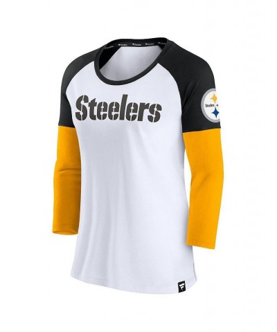 Women's Branded White Black Pittsburgh Steelers Durable Raglan 3/4-Sleeve T-shirt White, Black $23.00 Tops