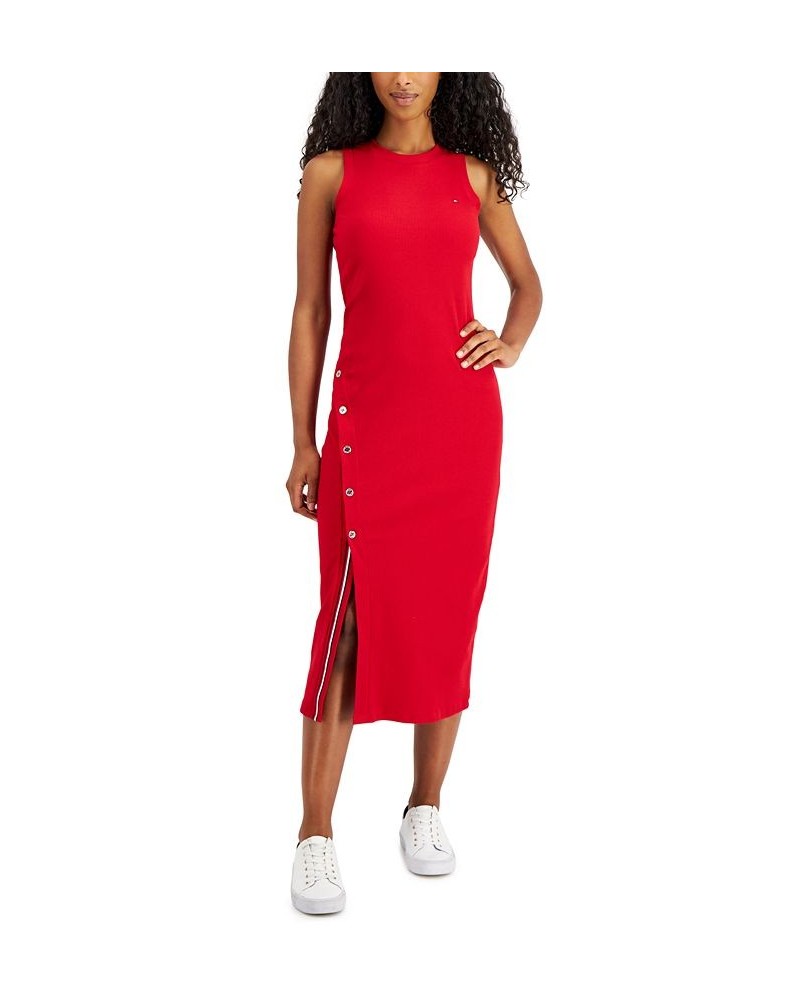 Women's Slit Sleeveless Midi Dress Scarlet $33.48 Dresses