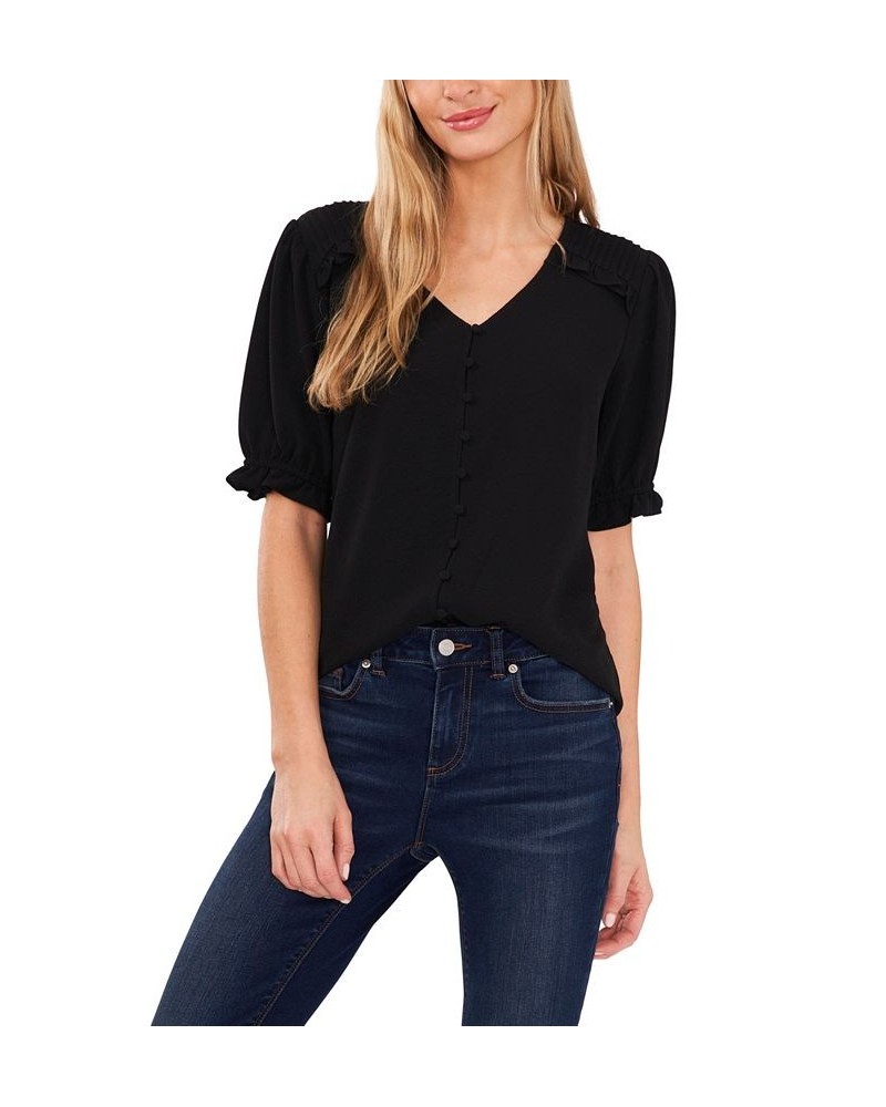 Women's Pintuck Shoulder Button Front Blouse Rich Black $32.72 Tops