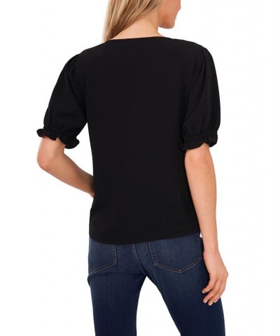 Women's Pintuck Shoulder Button Front Blouse Rich Black $32.72 Tops