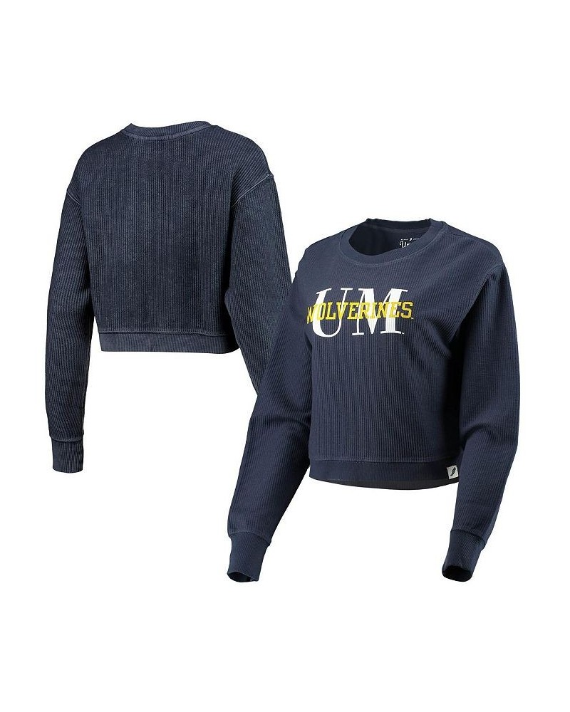 Women's Navy Michigan Wolverines Classic Corded Timber Crop Pullover Sweatshirt Navy $42.39 Sweatshirts