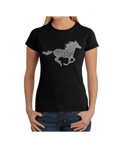 Women's Word Art T-Shirt - Horse Breeds Black $14.76 Tops