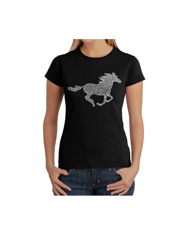 Women's Word Art T-Shirt - Horse Breeds Black $14.76 Tops