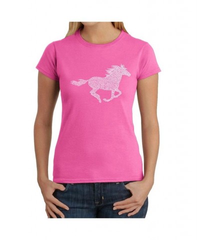 Women's Word Art T-Shirt - Horse Breeds Black $14.76 Tops