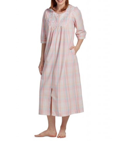 Women's Embroidered Zip-Front Nightgown Orange $25.25 Sleepwear