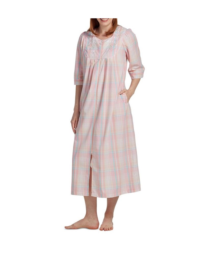 Women's Embroidered Zip-Front Nightgown Orange $25.25 Sleepwear