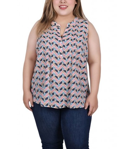 Plus Size Sleeveless Pintucked Blouse Pink Black Blue Half Moon $14.35 Tops