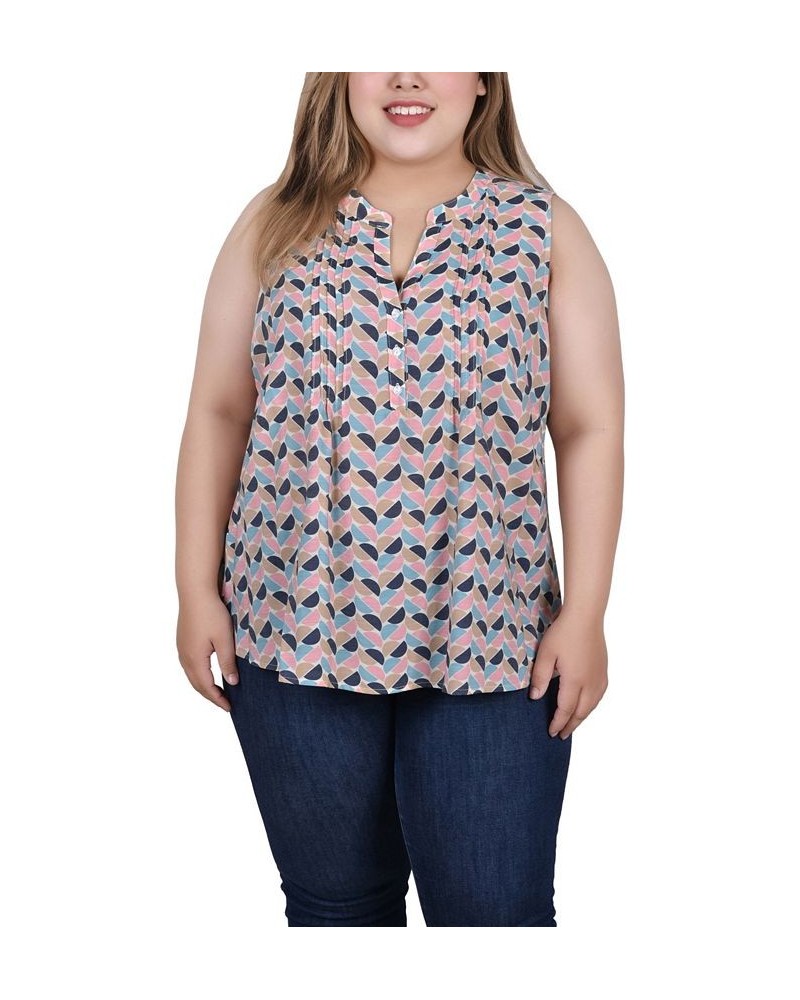 Plus Size Sleeveless Pintucked Blouse Pink Black Blue Half Moon $14.35 Tops